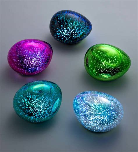 Lighted Art Glass Decorative Glowing Garden Rocks Blue Wind And Weather