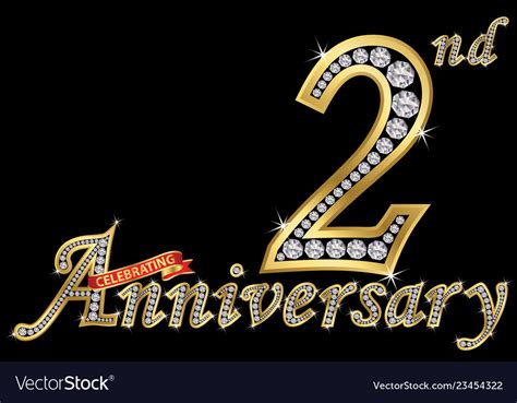 Celebrating 2nd Anniversary Golden Sign With Vector Image