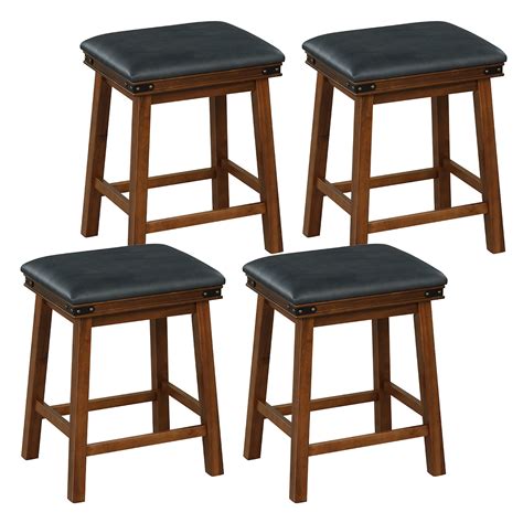 Gymax Set Of 4 Pu Leather Bar Stools 24 Counter Height Dining Stools