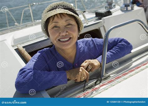 Woman On Sailboat Stock Photo Image Of Sailing Enjoyment