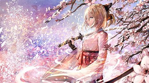 Online Crop Hd Wallpaper Anime Girl Samurai Sword Katana Night