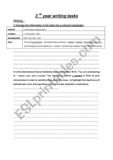 3rd Form Writing Tasks Esl Worksheet By Anoussa