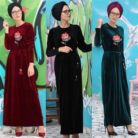muslim women elegant abaya dress velvet embroidery flower maxi burka islamic robe turkey arab