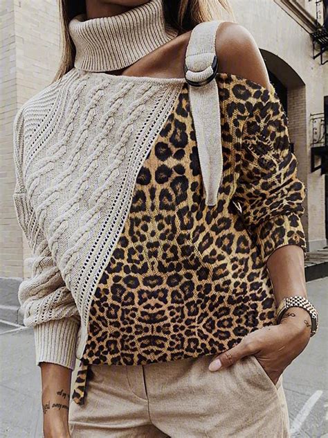 knitted leopard paneled sweater plus size pullover roselinlin
