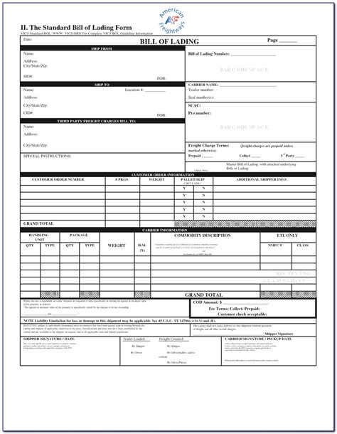 Free Fillable Bill Of Lading Form Printable Forms Free Online