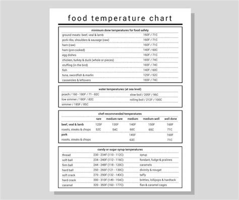 Food Temperature Chart Modern Minimalist Printable Pdf Instant Digital