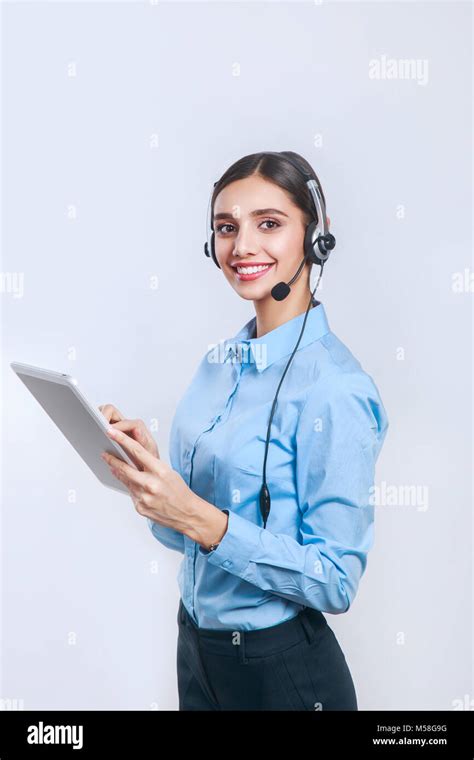 Female Customer Support Operator With Tablet Call Center Operator