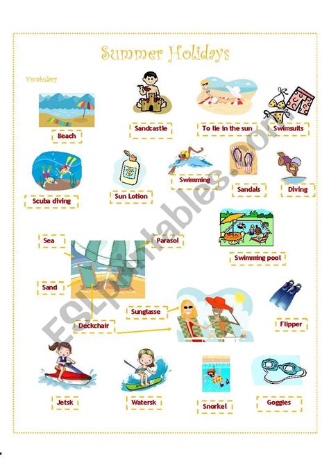 Summer Holiday Vocabulary Worksheet Summer Vocabulary Interactive And