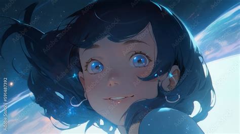 Stargazing Girl In Photorealistic Anime Style With Amazing Blue Color