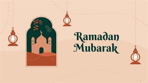 Ramadan Mubarak Banner Background With Window Mosque And Lanterns