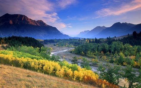 Fall Nature Mill River Forest Landscape Colorado Trees Yellow Blue