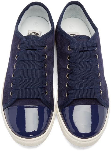 Lanvin Navy Suede And Patent Leather Sneakers In Blue Navy Lyst