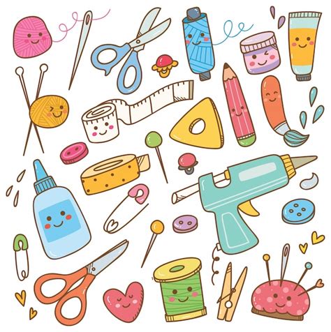 Premium Vector Art And Craft Supplies Doodle Diy Tools Set