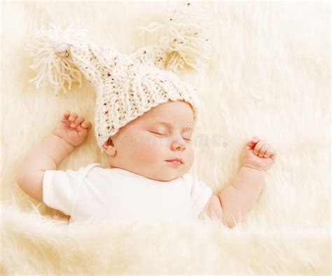 Baby Newborn Portrait New Born Girl One Month Kid White Dress Stock