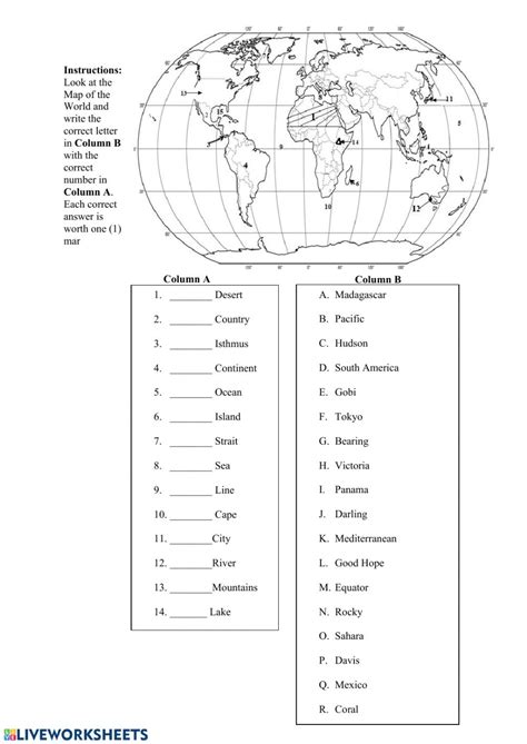 Map Of The World Worksheet Worksheet