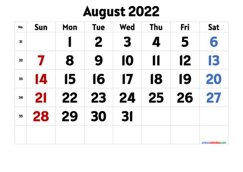 Free Printable August 2022 Calendars Wiki Calendar August 2022
