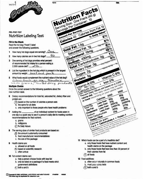 Nutrition Label Worksheet High School Food Label Worksheet High School
