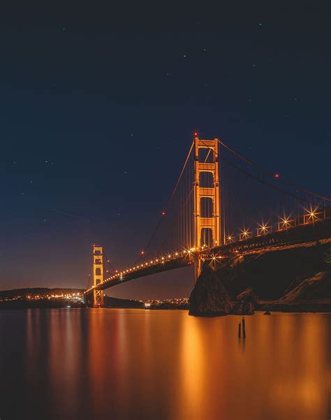 Cities Night City Lights Bridge San Francisco Golden Gate Hd Phone