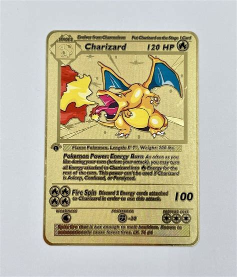 Charizard 1st Edition Base Set Gold Metal Pokemon Card Custom Etsy
