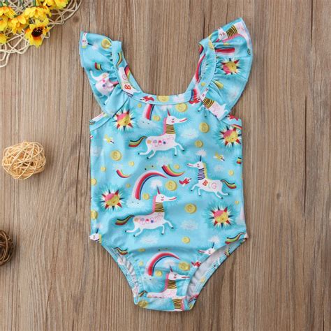 Cute Lovely Unicorn Swimwear Kids Baby Girls Rainbow One Piece Swimsuit