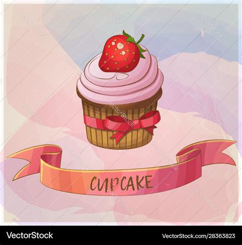 Strawberry Cupcake Dessert Icon Cartoon Royalty Free Vector