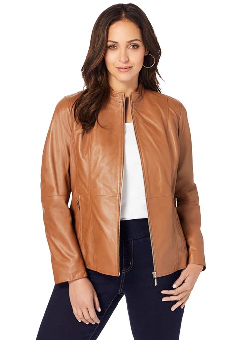 Jessica London Womens Plus Size Zip Front Leather Jacket Leather Jacket