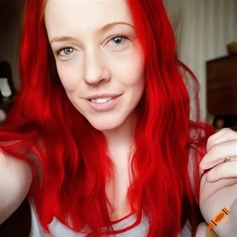 Woman With Red Hair Taking A Selfie