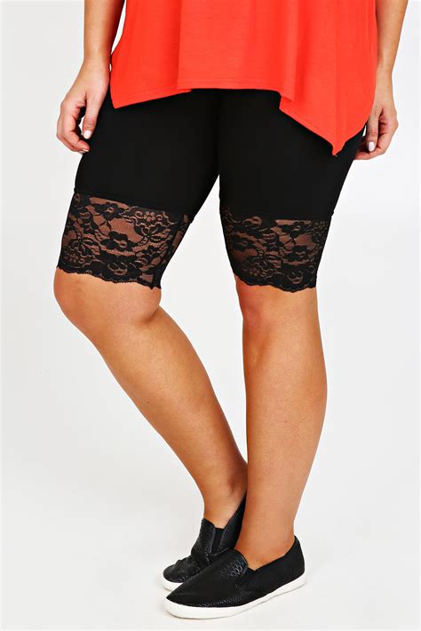 black legging shorts with lace trim plus size 16 to 28