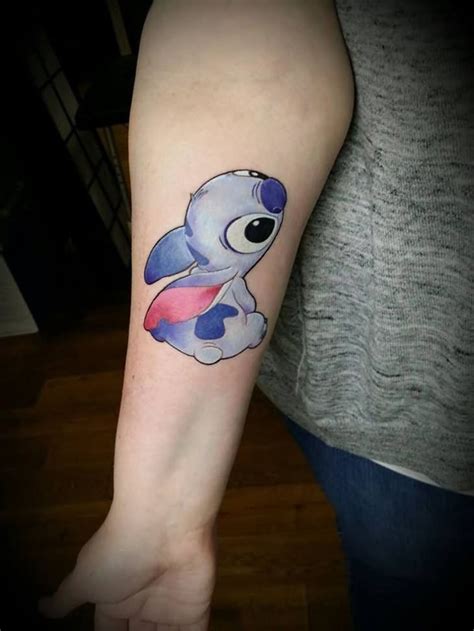 Cute Stitch Tattoo On Forearm Stitch Tattoo Cartoon Tattoos Disney
