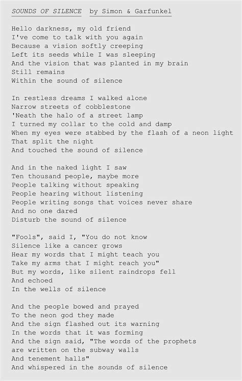 The Sound Of Silence Simon And Garfunkel Lyric Lyricsf