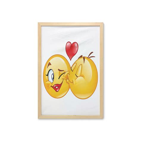 Emoticon Wall Art With Frame Romantic Flirty Loving Smiling Faces Couple Kissing Eachother