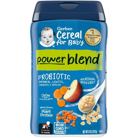 Gerber Cereal Power Blend Probiotic Oatmeal Lentil 8 Oz