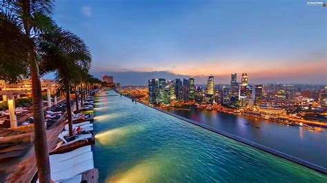 On Roof Pool Marina Bay Singapore Night Hotel Hall Panorama