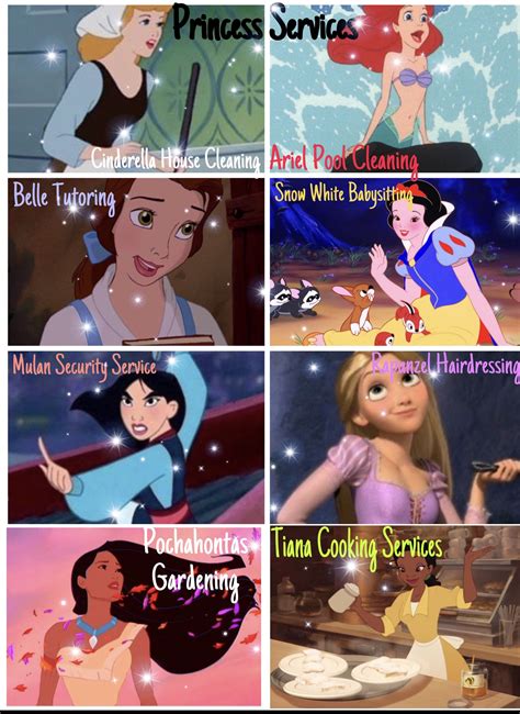 Disney Princess Services Who Would You Hire👑💁🏽‍♀️ Disney Princess Funny Disney Princess