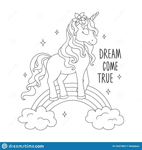 This is a simple coloring sheet, perfect for young learners who need practice coloring. Unicorn On A Rainbow. Coloring Pages. Dream Come True Text ...