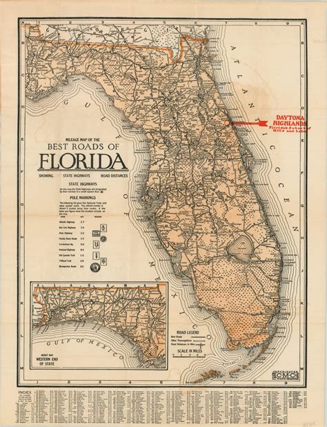 Mileage Map Of The Best Roads Of Florida Curtis Wright Maps