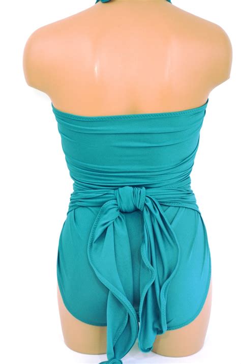 Bathing Suit Xl Turquoise Green Wrap Around Swimsuit One Wrap Etsy