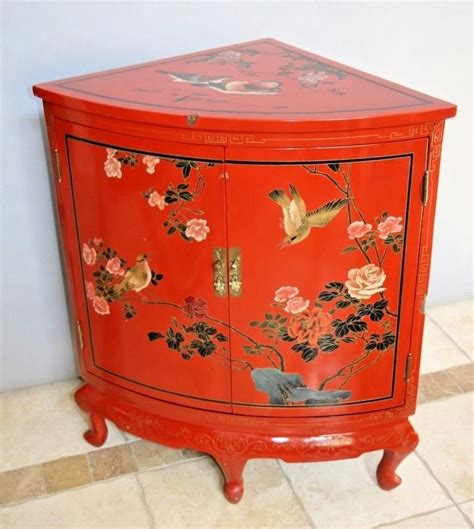 Vintage Asian Corner Cabinet Buffet Birds Pink Flowers Theme Etsy