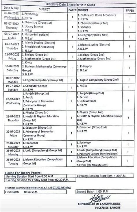 Bise Multan Fa Fsc Hssc Date Sheet 2022 Part 1 Annual Exam