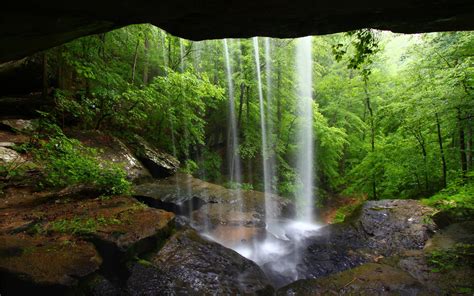 The View Of The Waterfall From The Cave Wallpapers And