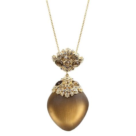 Alexis Bittar Yellow Gold Encrusted Brown Lucite Drop Necklace Jewels