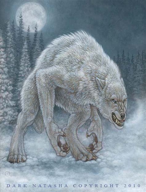 White Werewolf With Full Moon And Trees Plus During Winter Werewolf