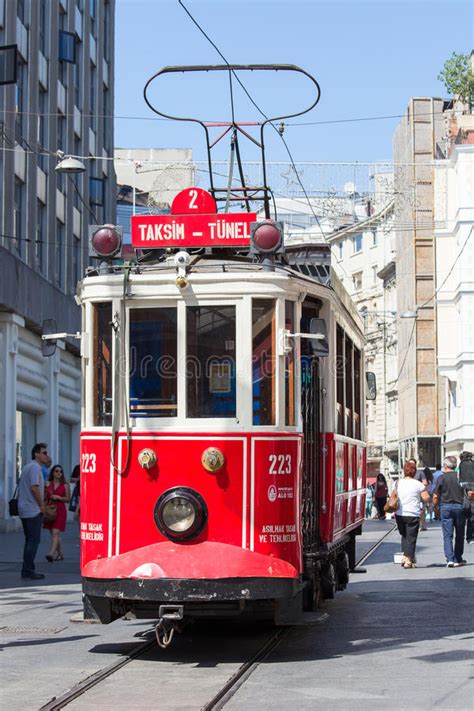 Red Vintage Tram On Taksim Square In Istanbul Turkey Editorial Image