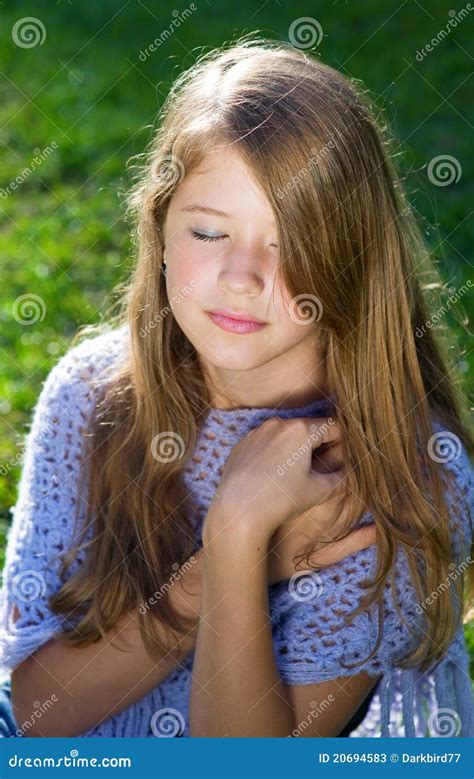 Pretty Little Girl With Close Eyes Stock Image Image Of Childhood