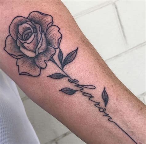 Rose Tattoo With Name In The Stem Tessemilytattoos Rose Rose