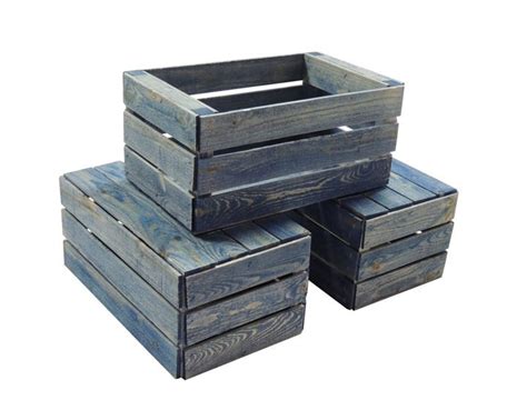 3 Small Wooden Crates Fully Assembled And Dyed Blue