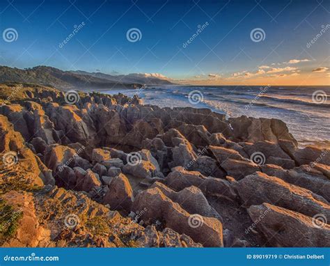 Punakaiki Coastline At Sunset Nz Stock Image Image Of Waves Sunset