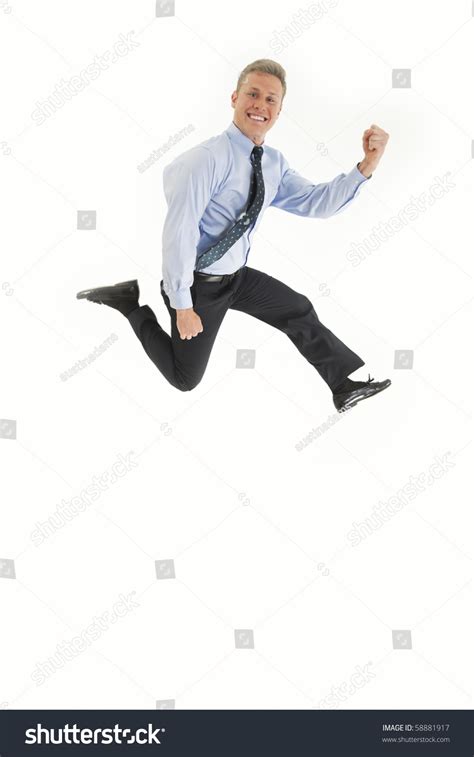Young Businessman Jumping Air Excitement Stock Photo 58881917