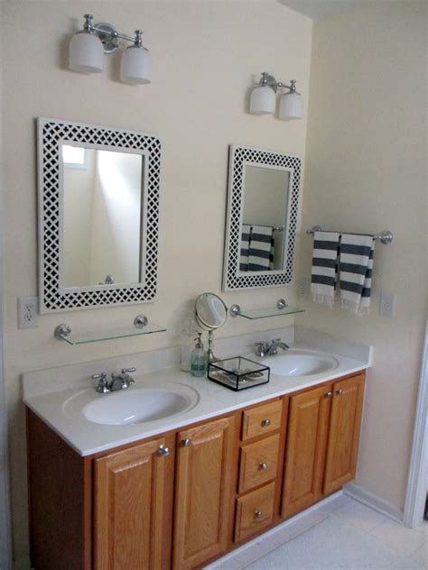 However, the upstairs bathroom was a little different. My Painted Bathroom Vanity Before and After - Two Delighted