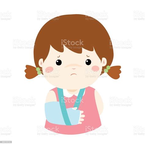 Cute Girl Hand Bone Broken From Accident With Arm Splint Vector Stock